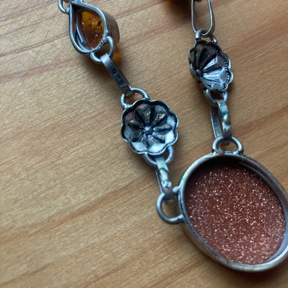 Sterling, goldstone and amber necklace - Picture 6 of 8